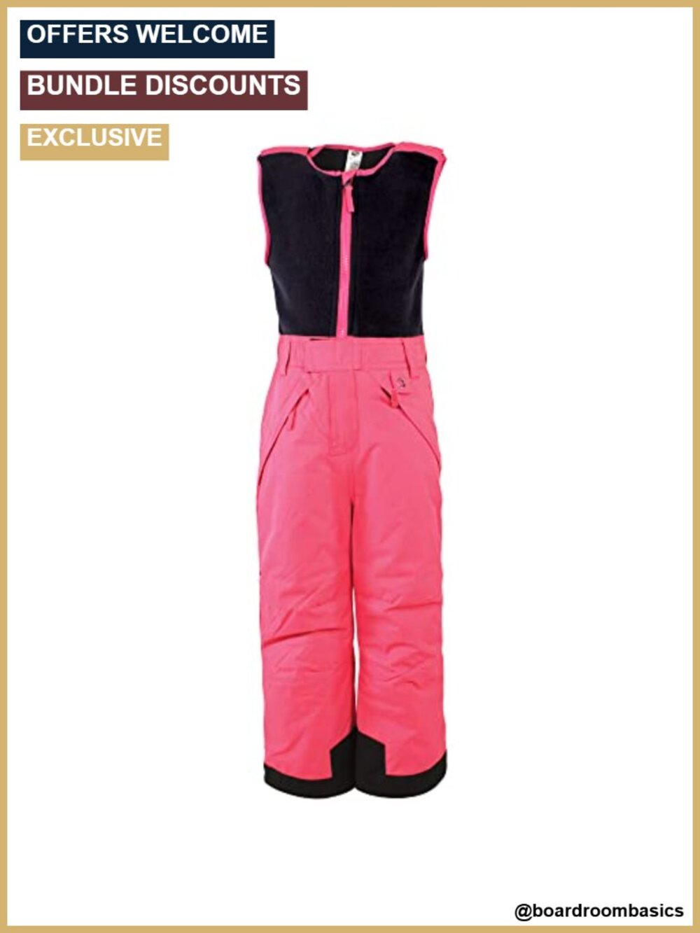 Kids Snow Bib Overalls Adjustable Waist Wind Water Resistant Fleece Top